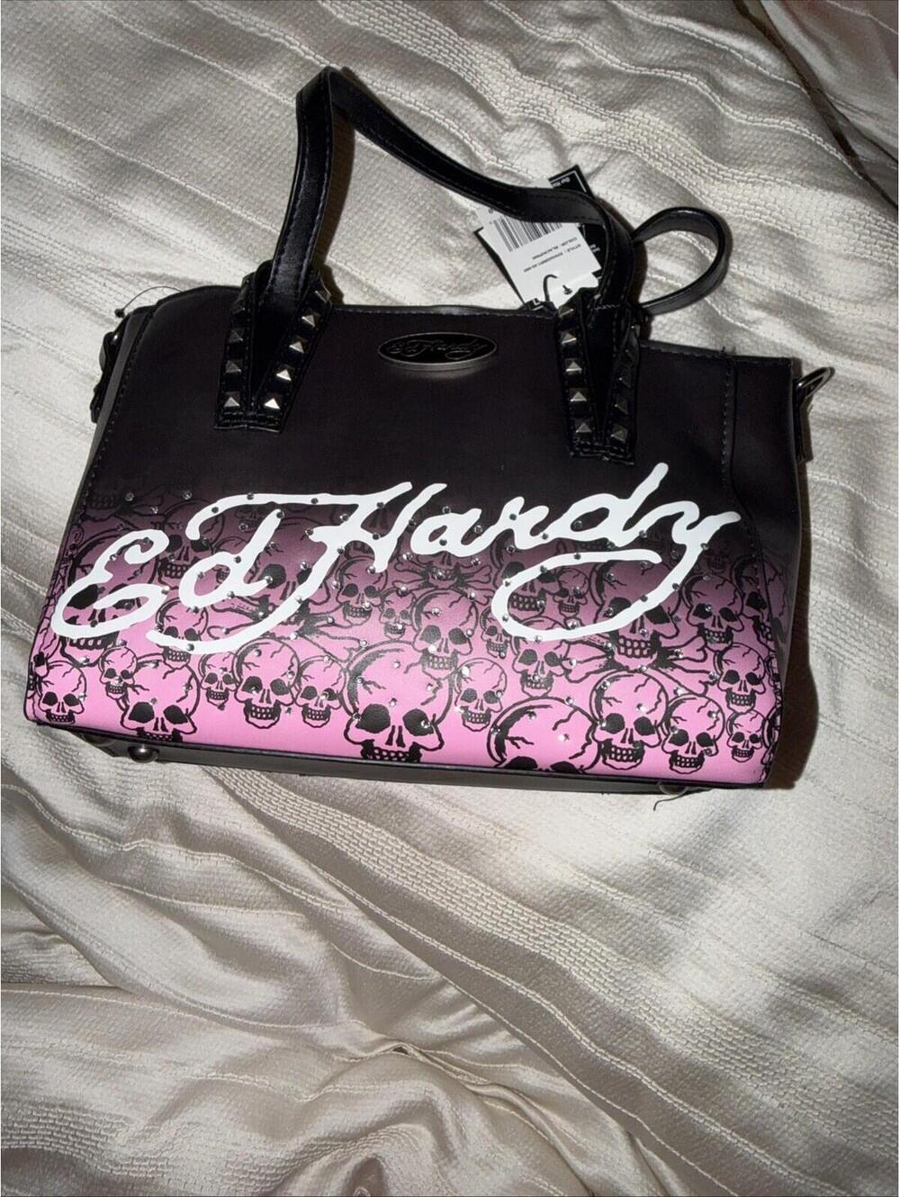 Rare Ed Hardy Black and Pink Skull Shoulder Bag